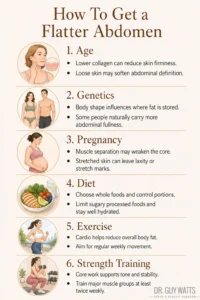 How Do I Get a Flat Stomach or Flatter Abdomen - Infographics by Dr Guy Watts