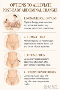 Options to Alleviate Post-Baby Abdominal Changes - Infographics by Dr Guy Watts