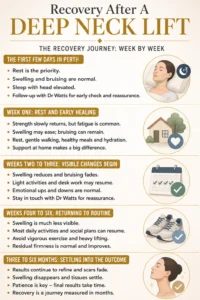Recovery After A Deep Neck Lift - Infographics by Dr Guy Watts