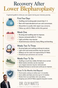 Recovery After Lower Blepharoplasty - Infographics by Dr Guy Watts