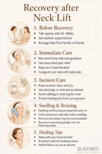 Recovery After Neck Lift - Infographics by Dr Guy Watts
