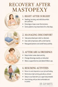 Recovery after Mastopexy - Infographics by Dr Guy Watts