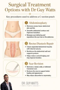 Surgical Options for a C Section Pouch - Infographics by Dr Guy Watts