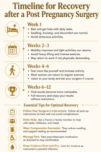 Timeline for Recovery after a Post Pregnancy Surgery - Infographics by Dr Guy Watts