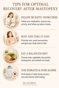 Tips for Optimal Recovery after Mastopexy - Infographics by Dr Guy Watts