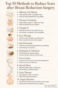 Top 10 Methods to Reduce Scars after Breast Reduction Surgery - Infographics by Dr Guy Watts