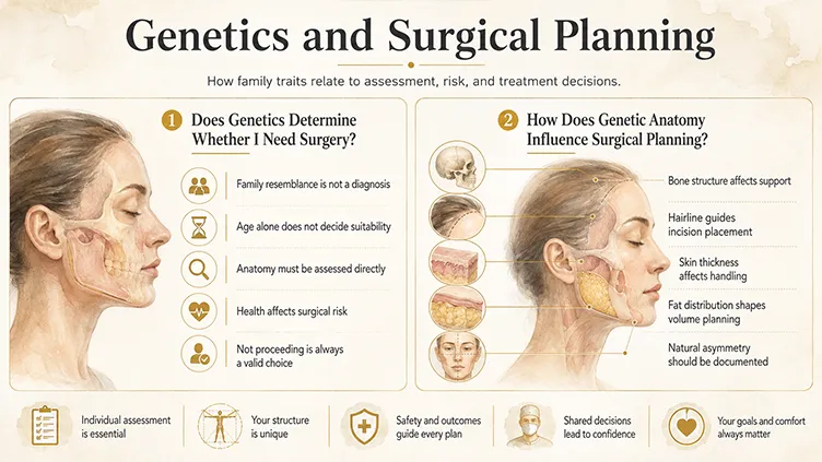 Diagram showing inherited anatomical factors considered during facial surgical planning